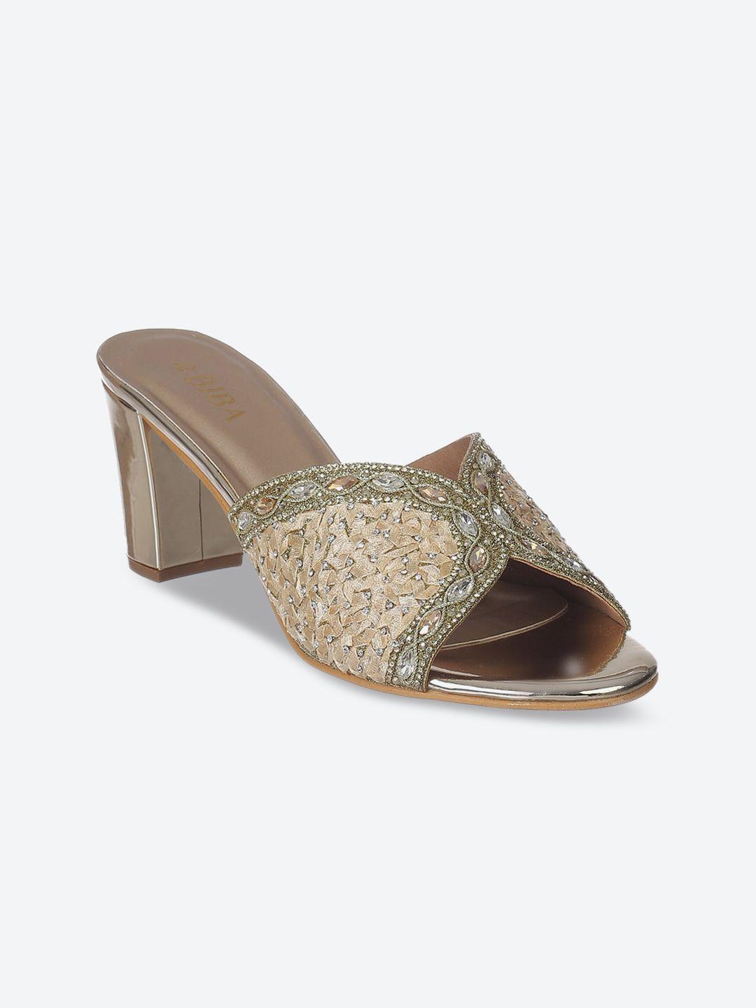 biba gold-toned embellished party block sandals