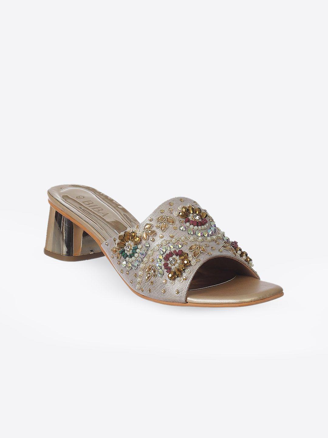 biba gold-toned embellished party block sandals