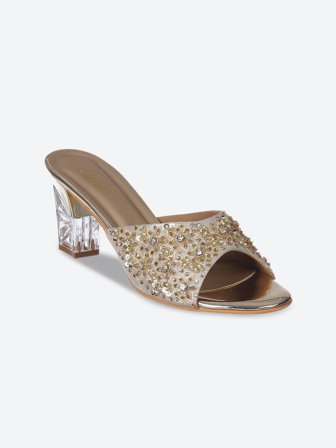 biba women gold-toned block heels mules