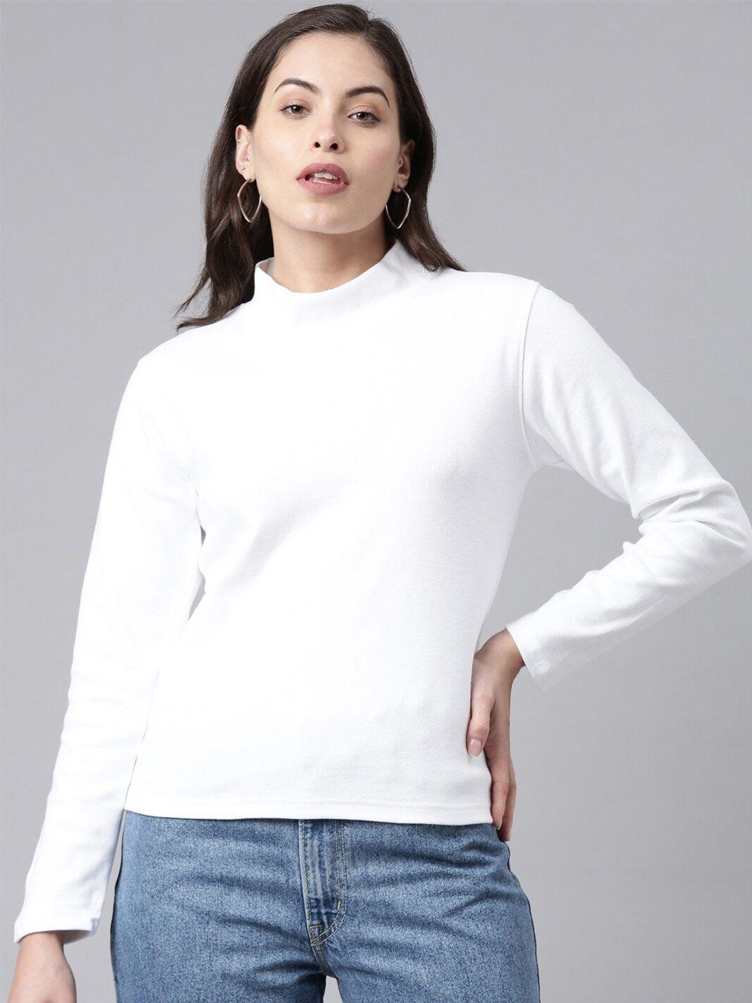 kryptic women white ribbed high neck stretch t-shirt