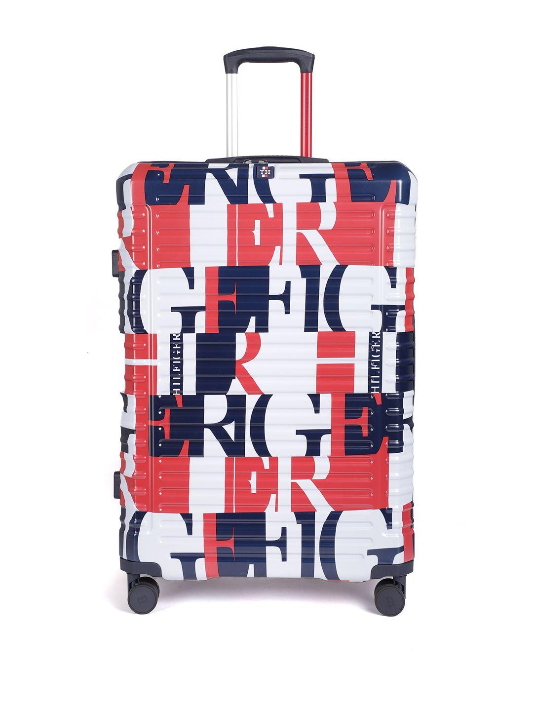 tommy hilfiger unisex red & navy blue printed trolley bag 130l