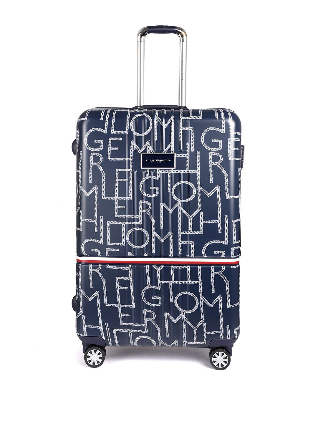 tommy hilfiger printed 4 wheels 360-degree rotation large trolley bag