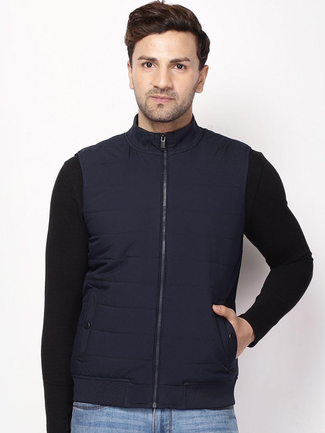 blackberrys men navy blue solid bomber jacket