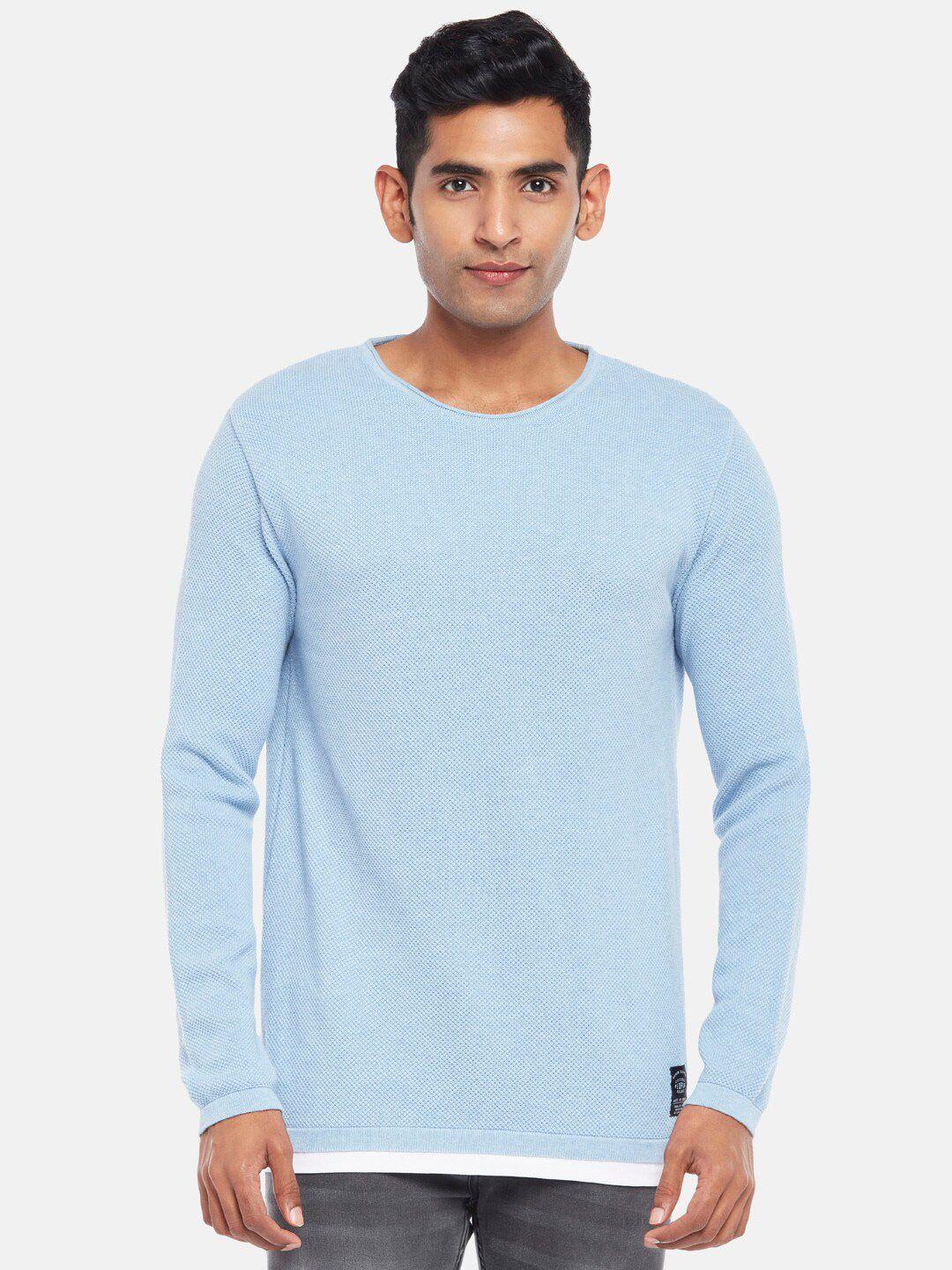 people men blue solid pullover