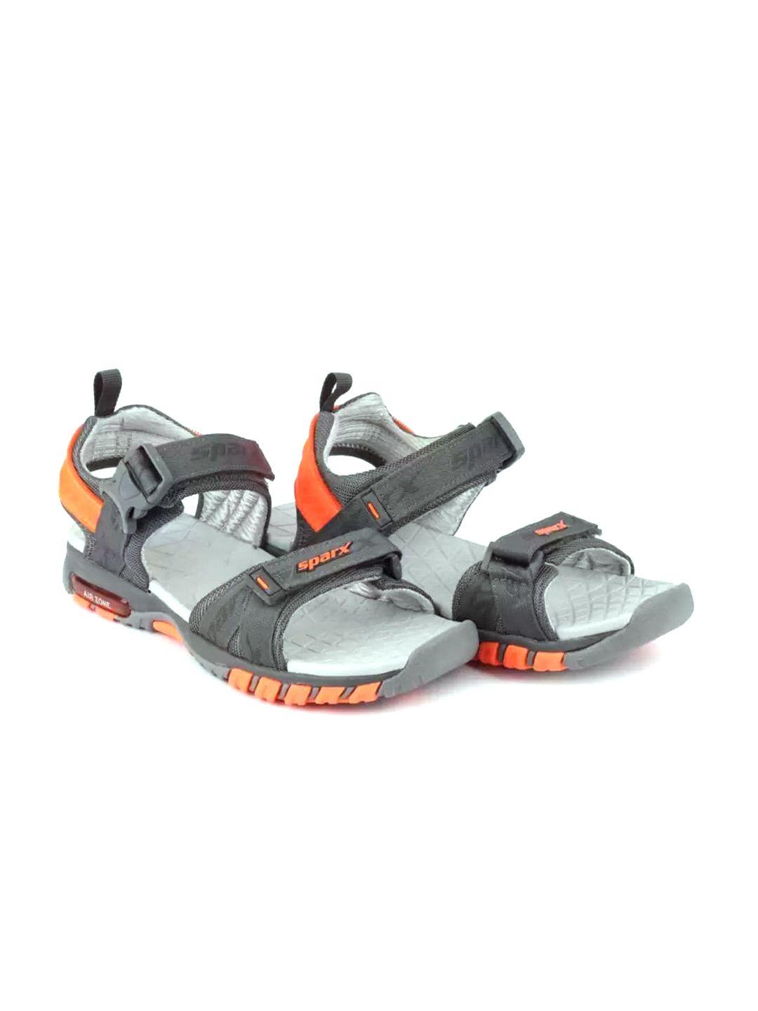 sparx men grey & orange solid sports sandals