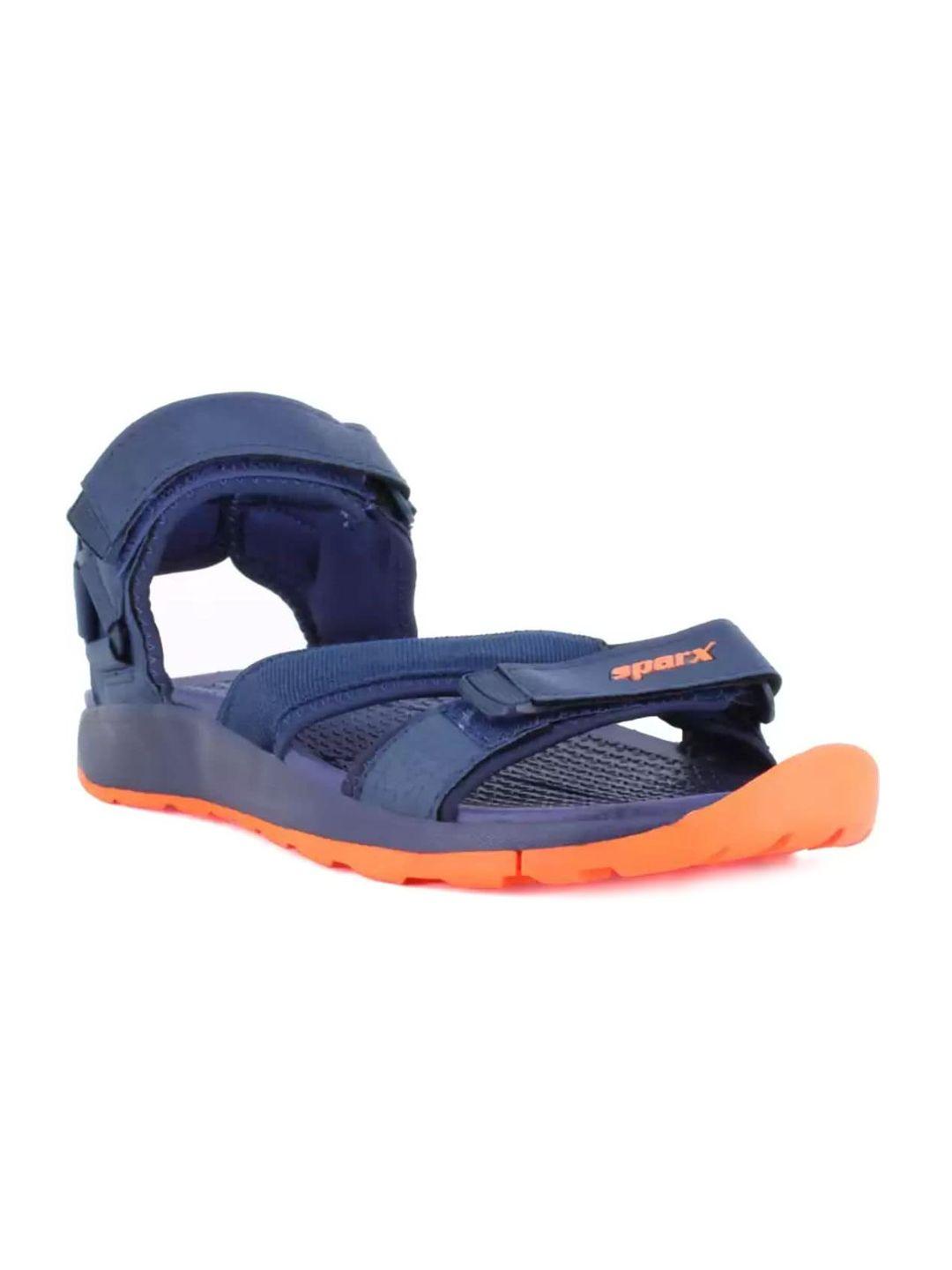 sparx men navy blue & orange coloured solid sports sandals