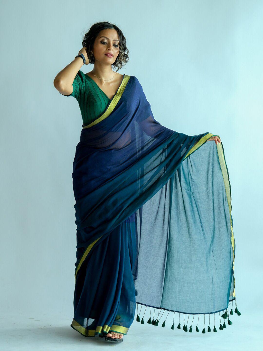 suta blue & navy blue colourblocked zari saree