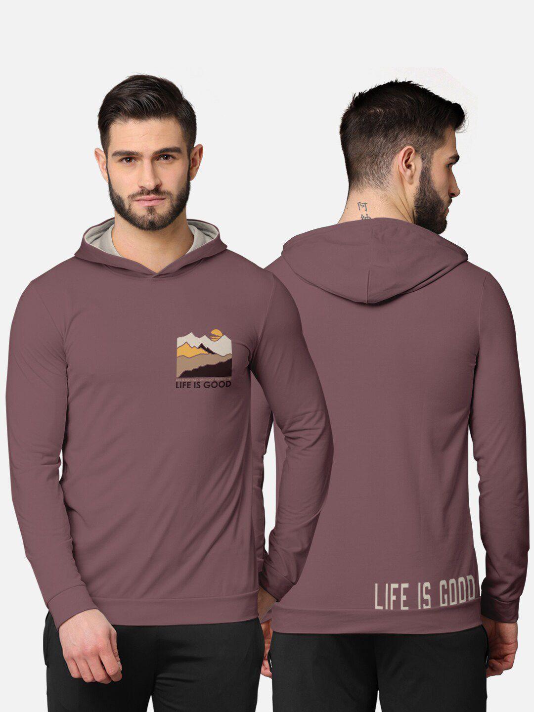 bullmer men taupe printed hooded sweatshirt