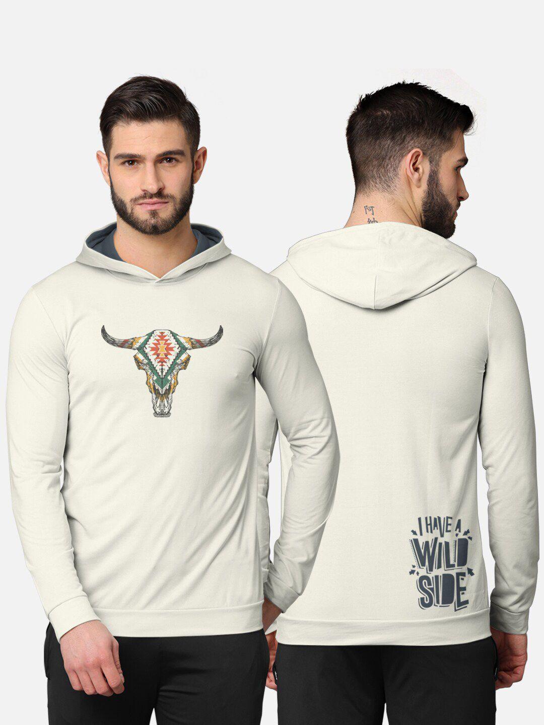 bullmer men cream-coloured printed hooded sweatshirt