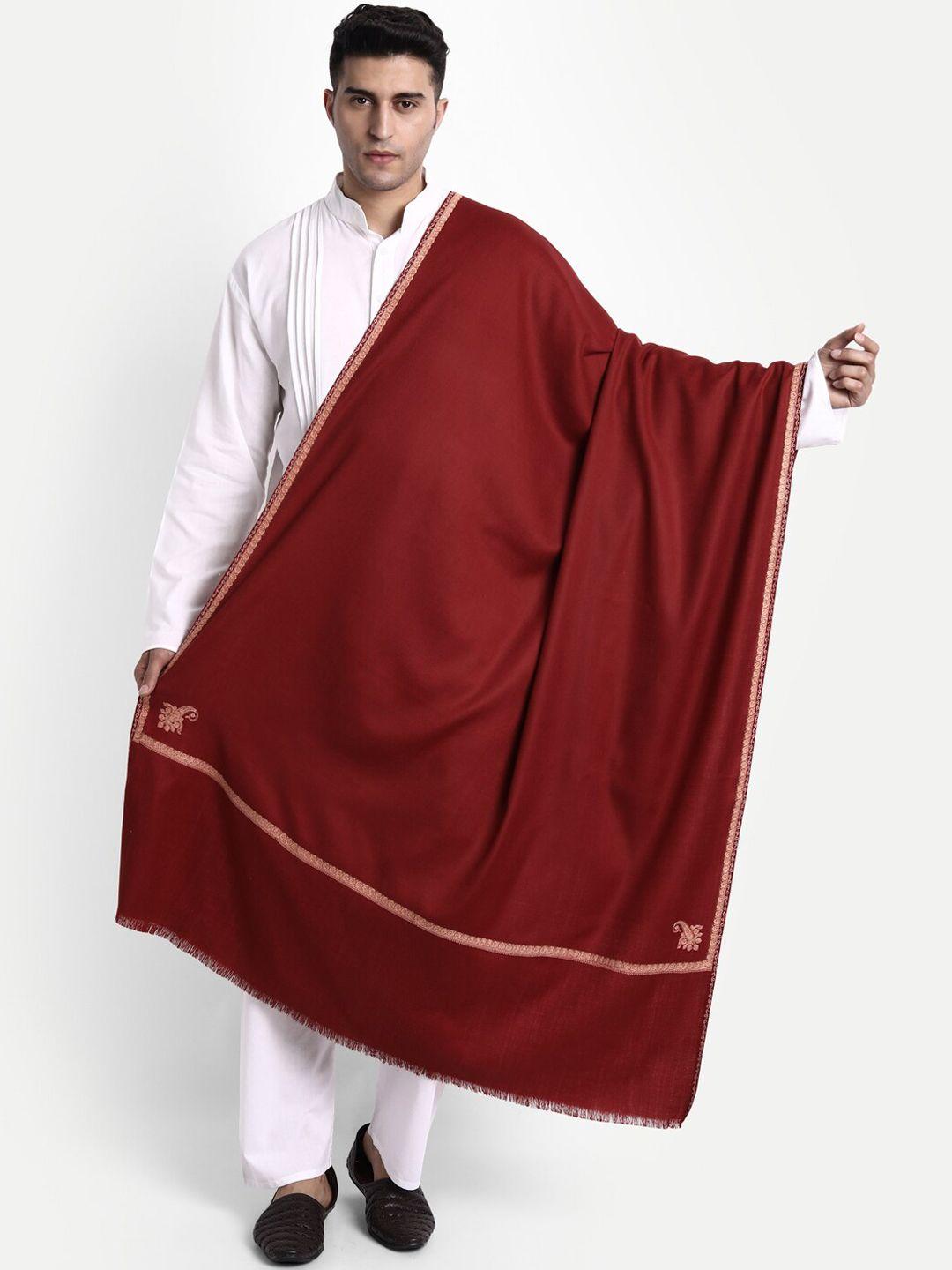 zamour men maroon embroidered kashmiri woolen shawl