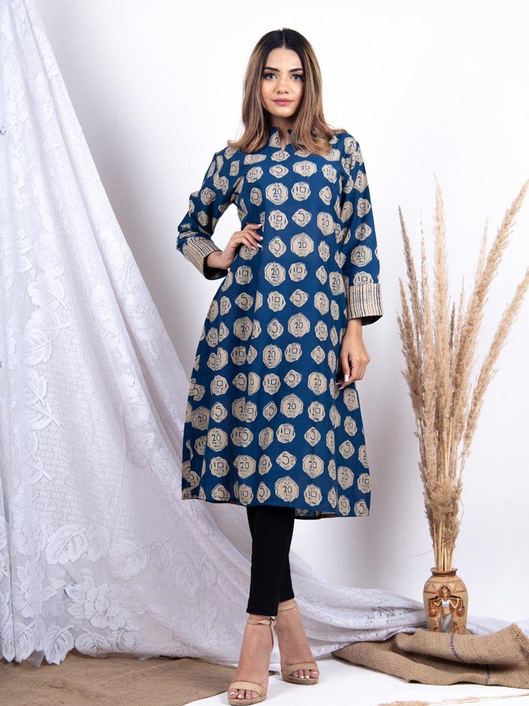 tistabene women blue ethnic motifs printed indigo anarkali kurta