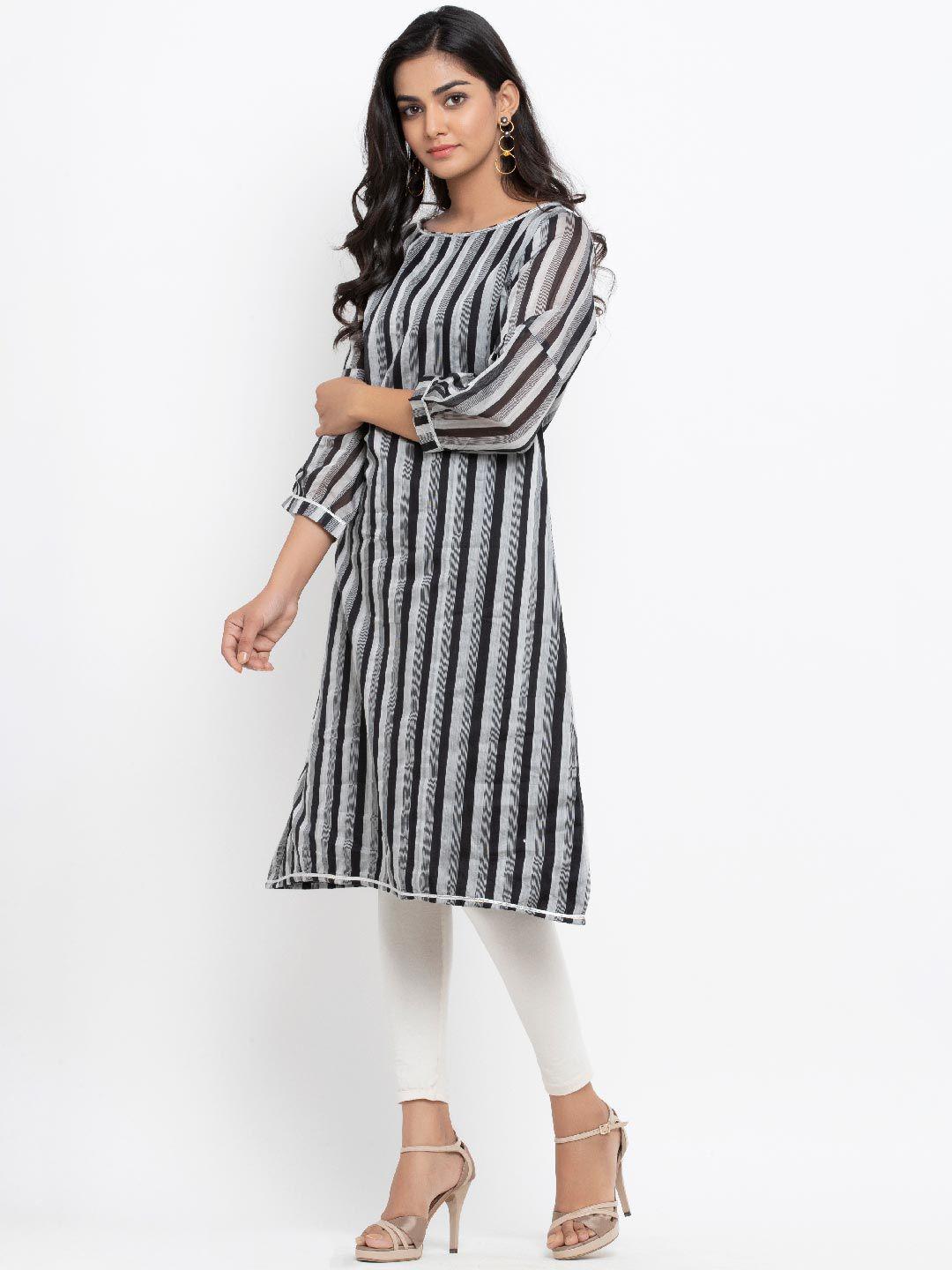 tistabene women black & grey striped kurta