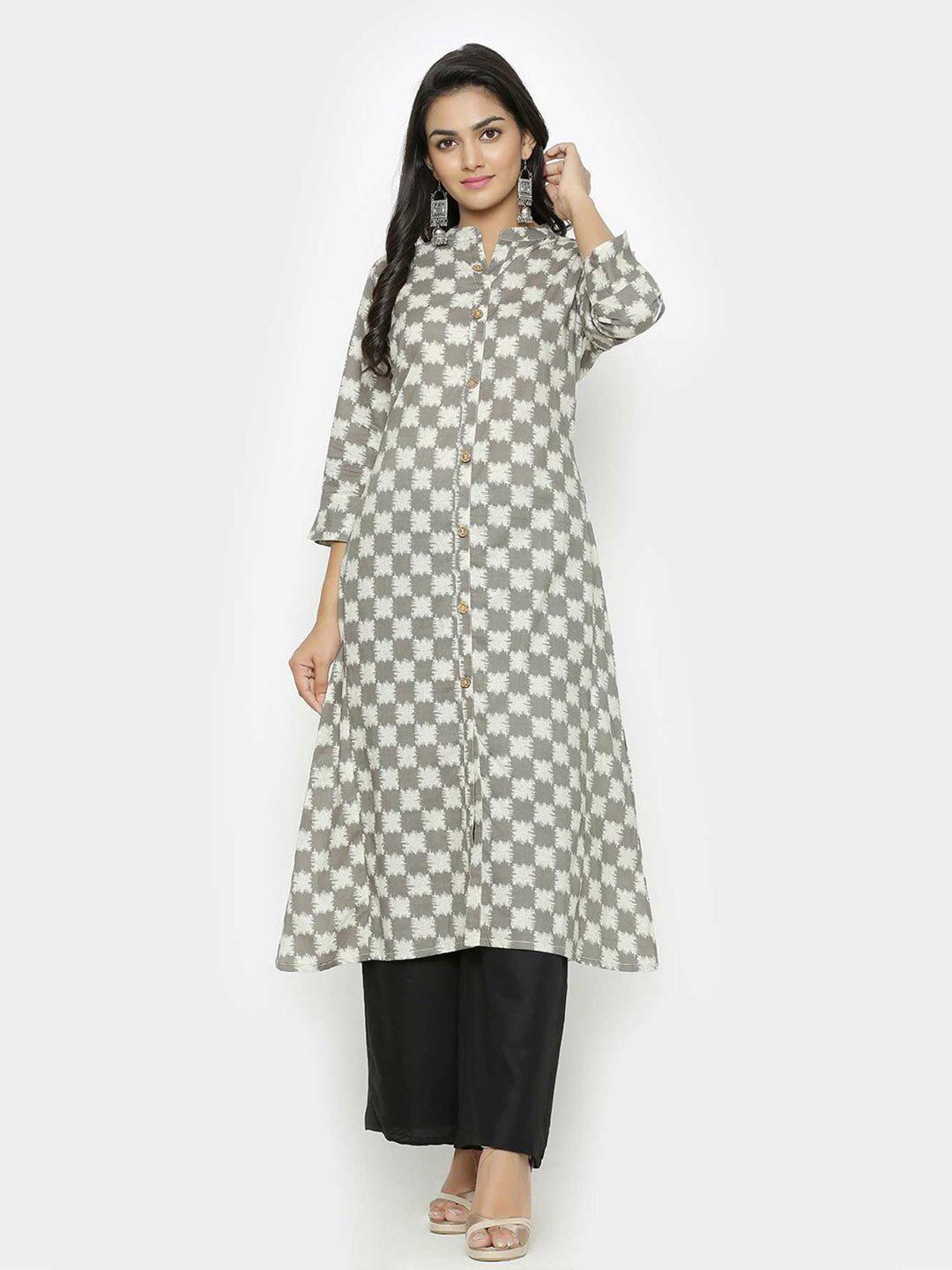 tistabene women grey & off white checked kurta