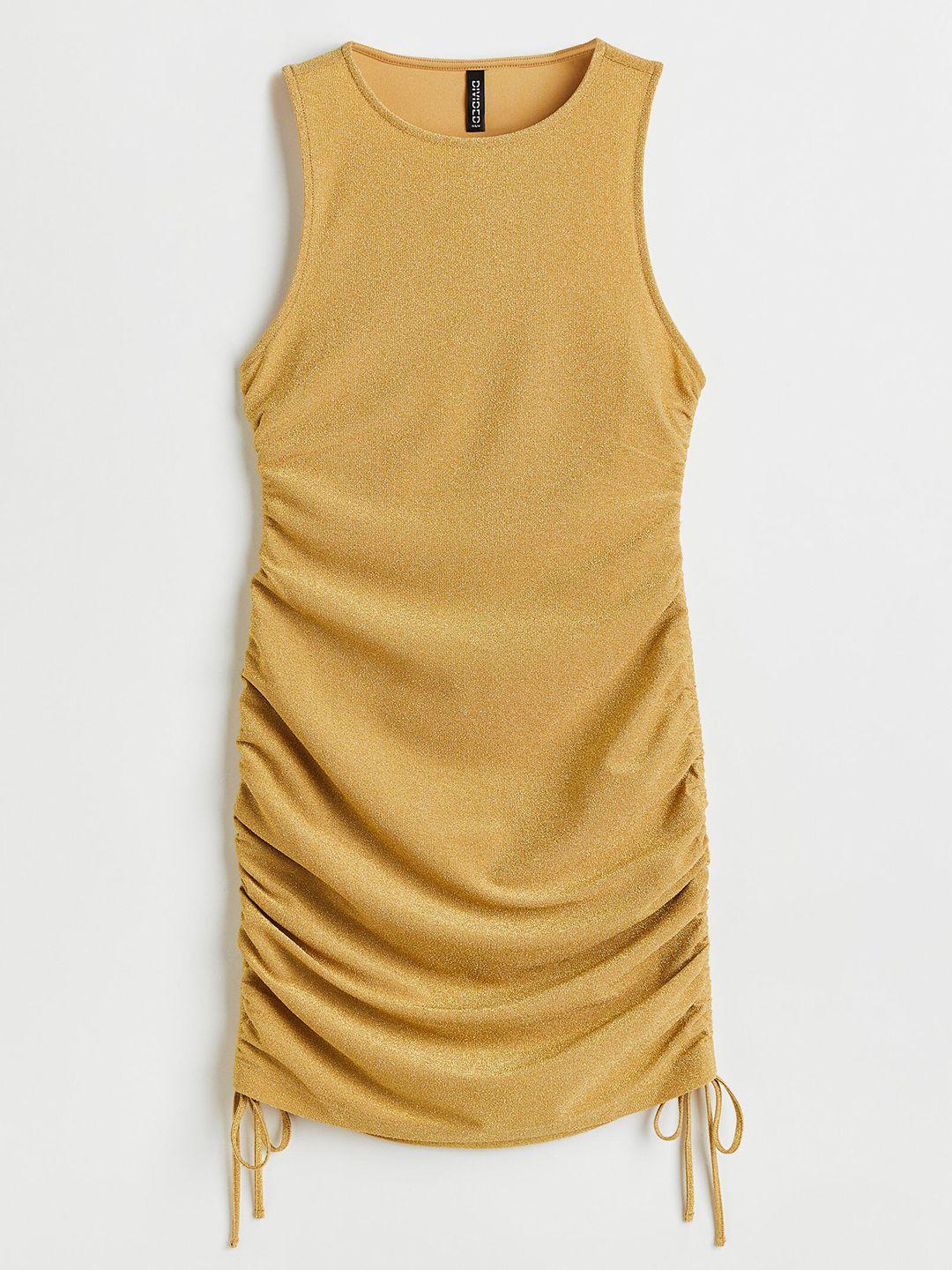 h&m gold-coloured glittery drawstring-detail dress