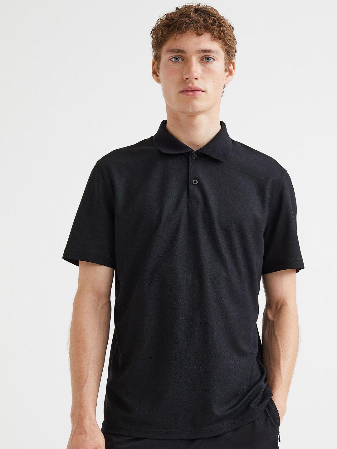 h&m men black regular fit pique sports top