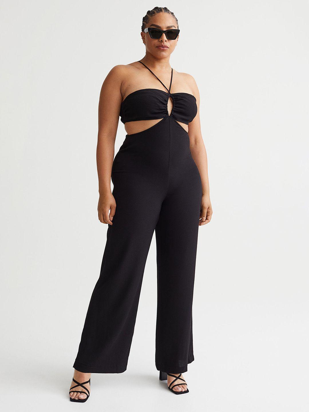 h&m women black cut-out halterneck jumpsuit