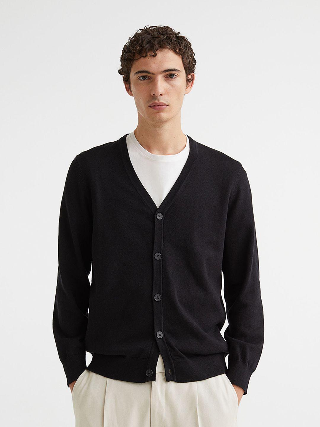 h&m men black cotton cardigan