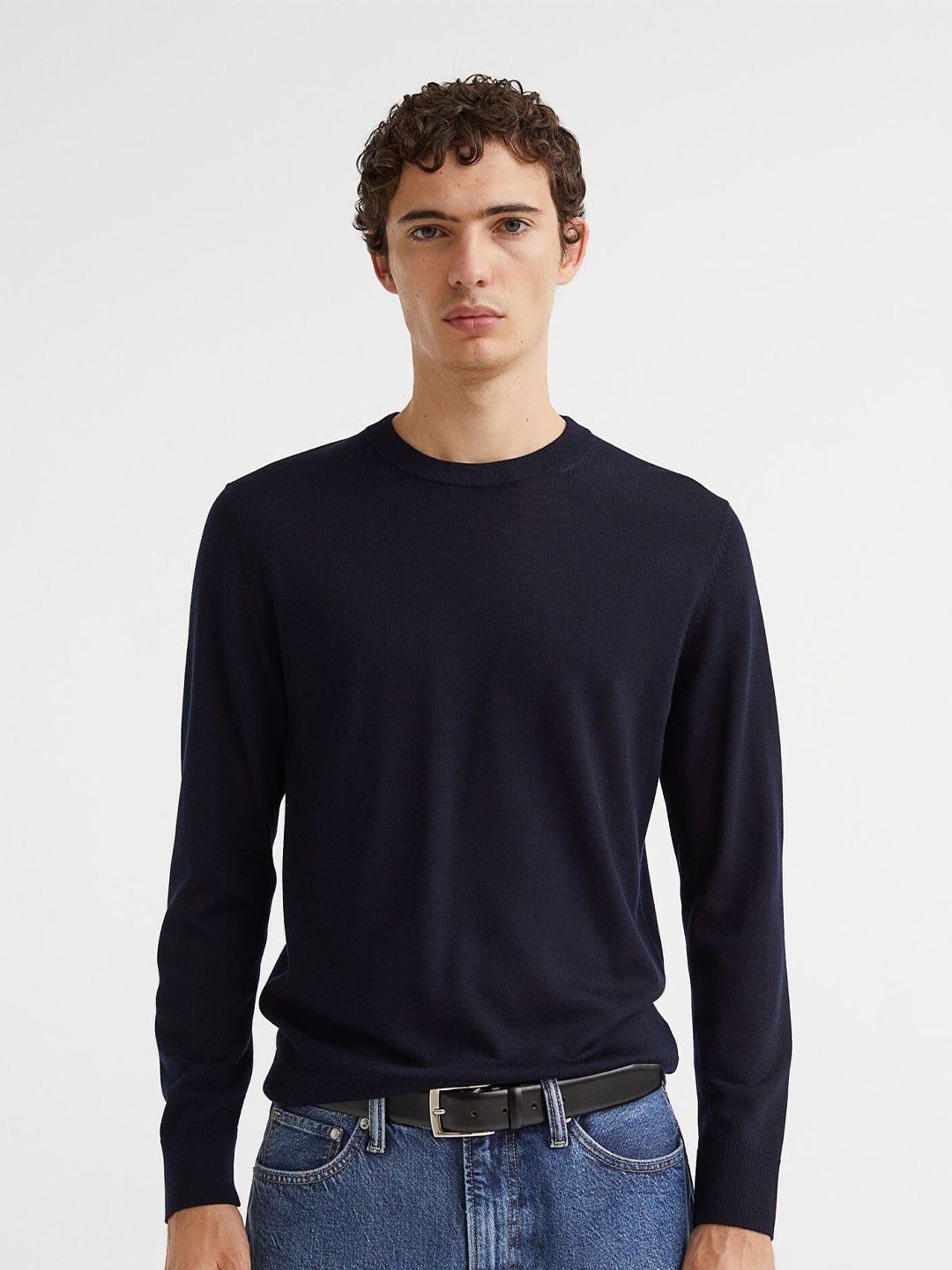 h&m men navy blue merino wool jumper