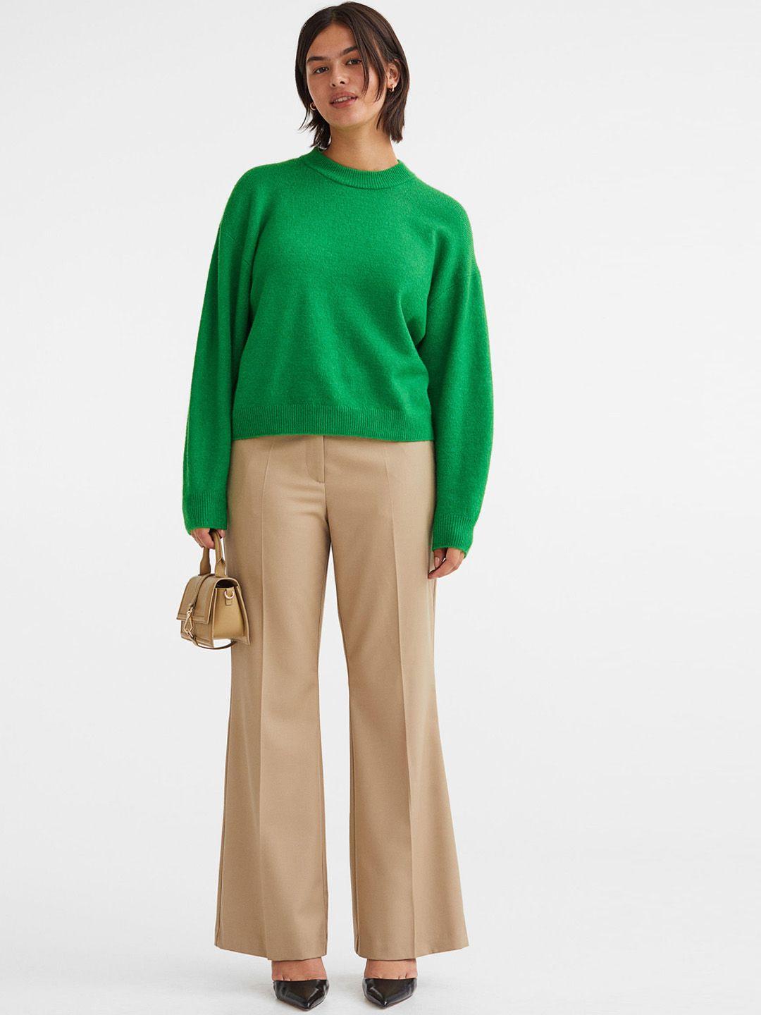 h&m women beige flared tailored trousers