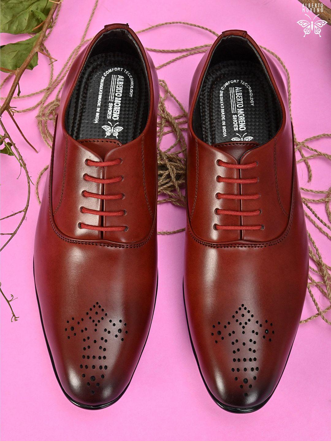 alberto moreno men maroon formal leather derbys shoes