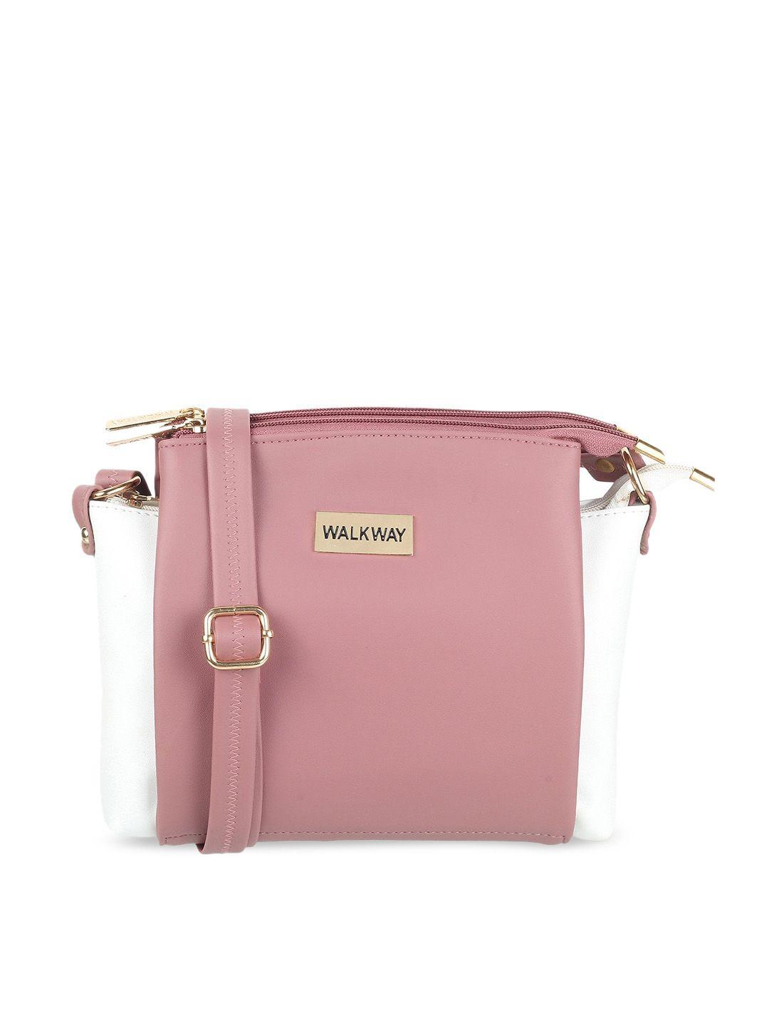 walkway by metro pink colourblocked structured sling bag