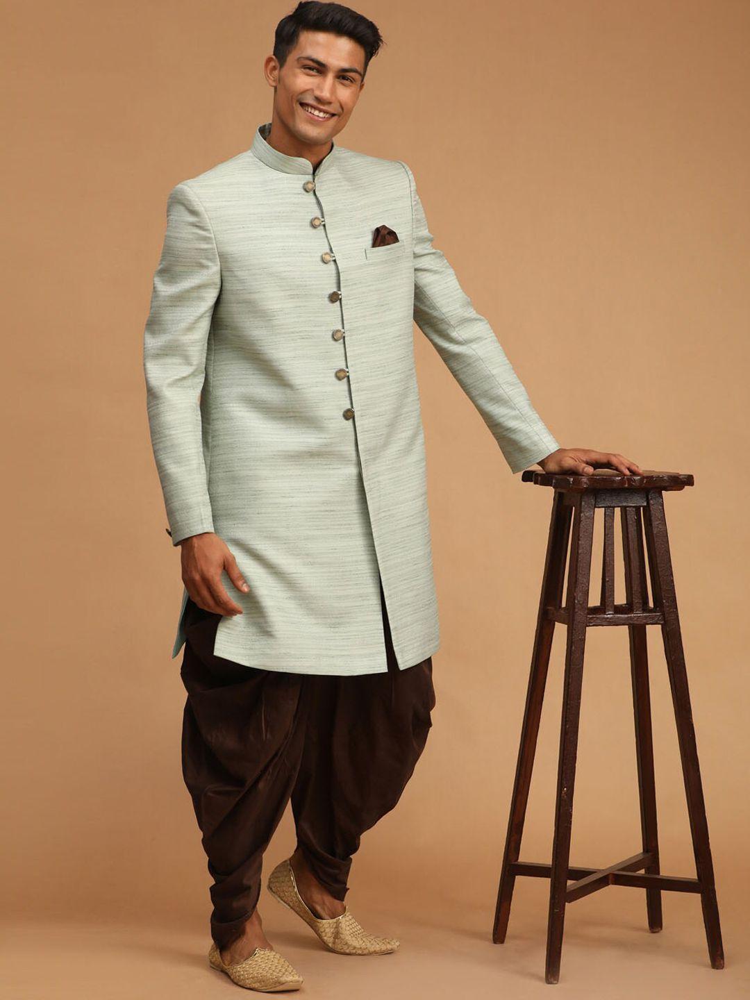 vastramay men green solid slim fit sherwani