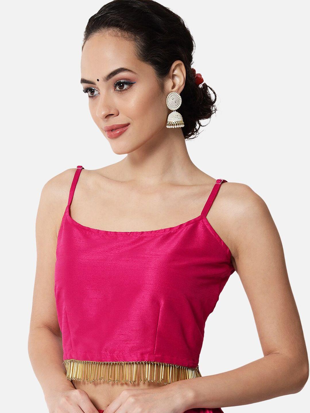 studio rasa women pink embellished sheen crop top