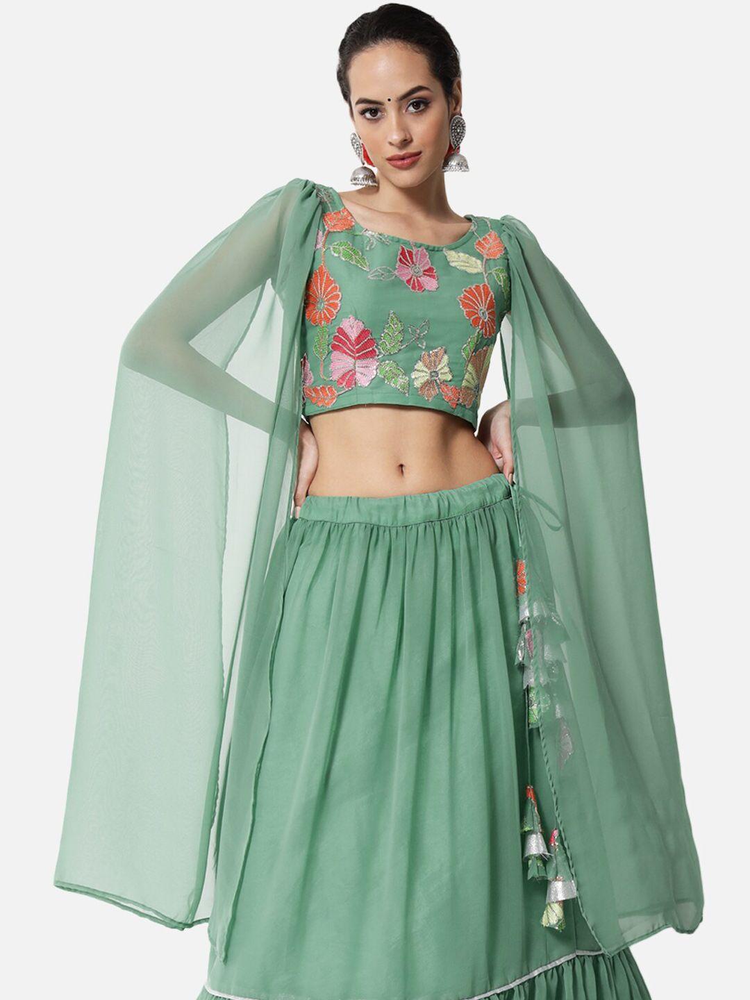 studio rasa sea green floral embroidered crop top