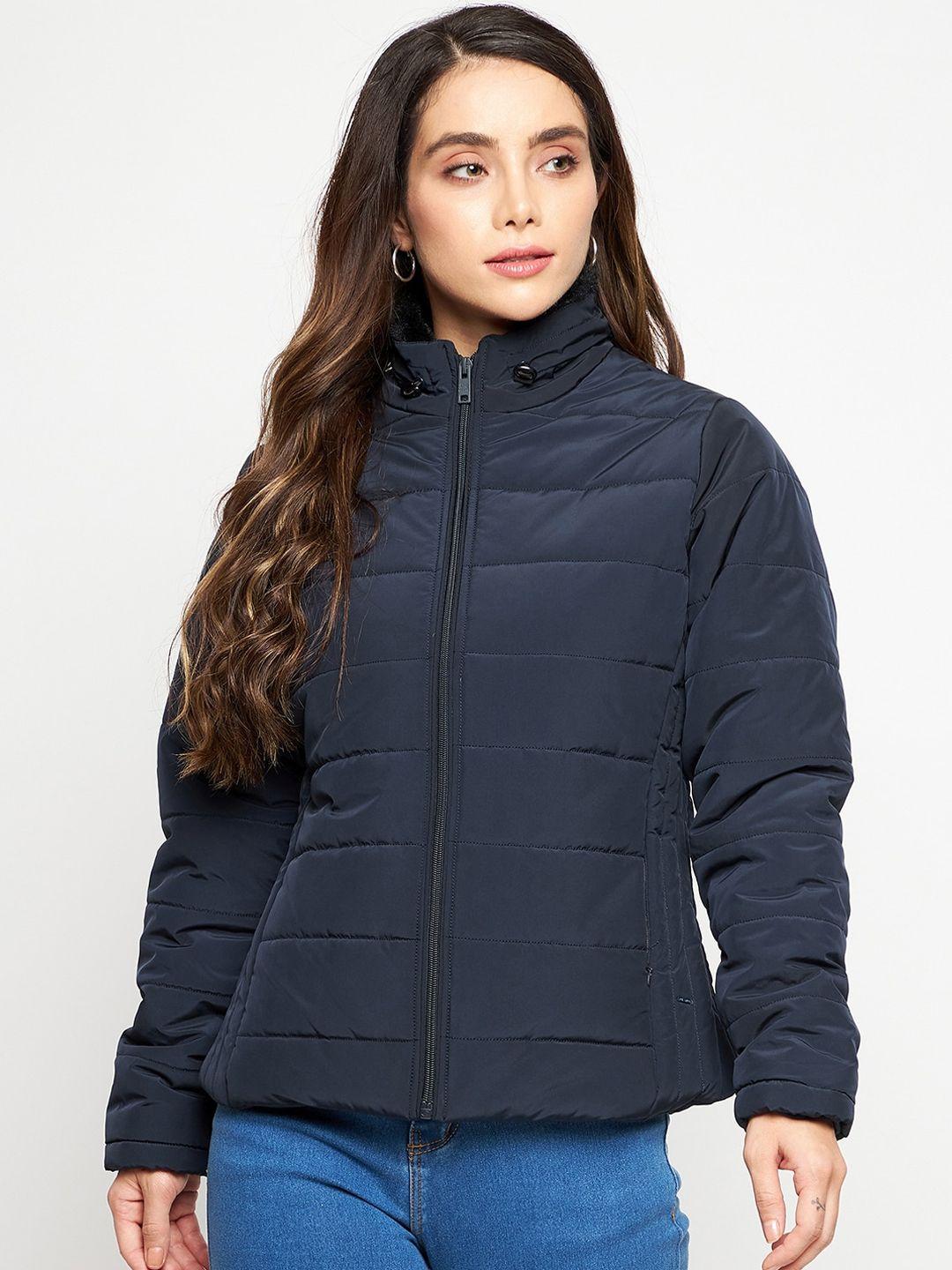 okane women navy blue padded jacket