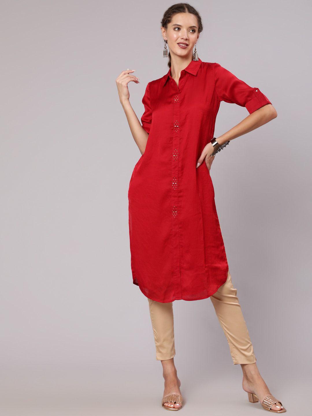 jaipur kurti women rust red chanderi silk kurta