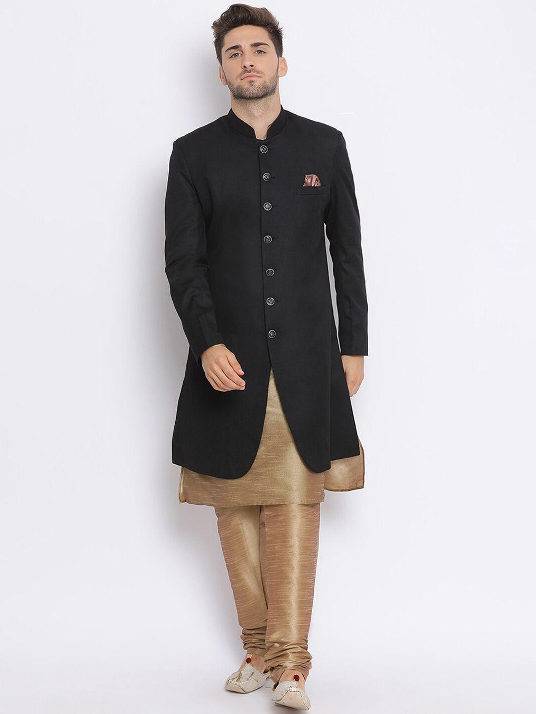 hangup men black solid 3-pcs sherwani set