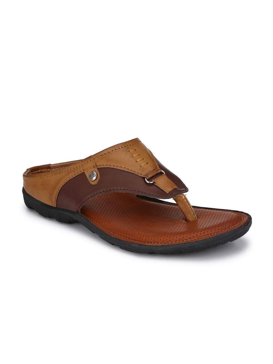 el paso men brown colourblocked thong flip-flops