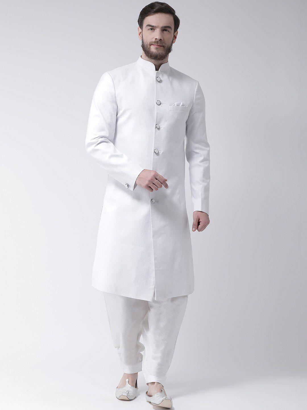 hangup men white solid sherwani set