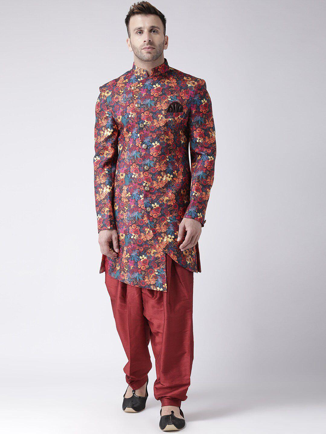 hangup men red printed sherwani set