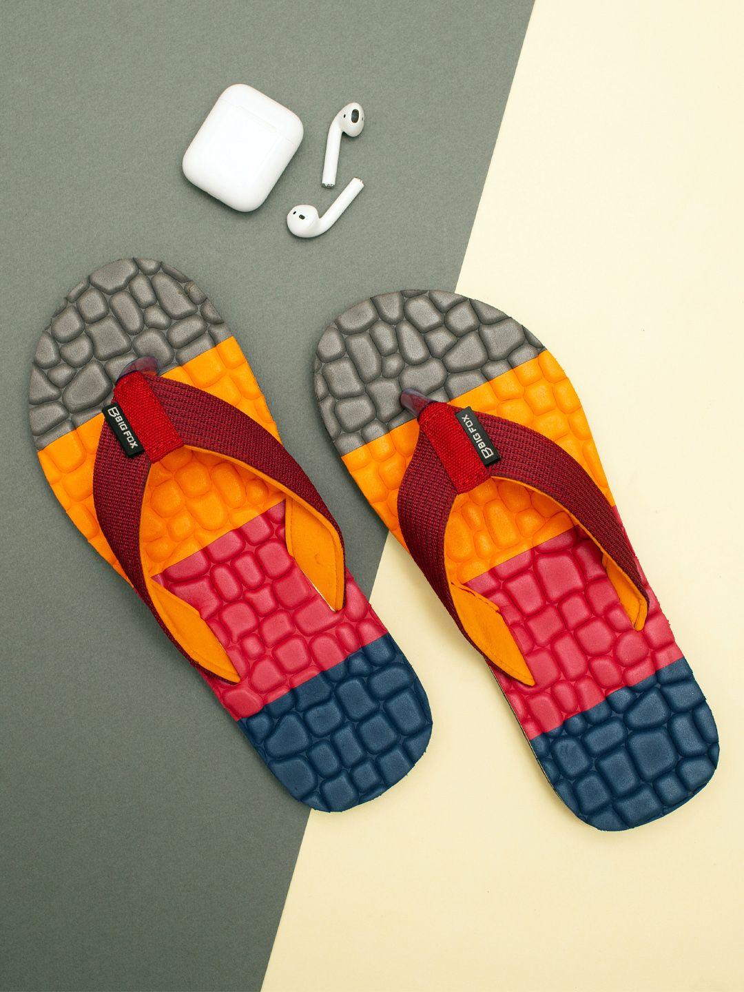 big fox men orange & grey colourblocked thong flip-flops