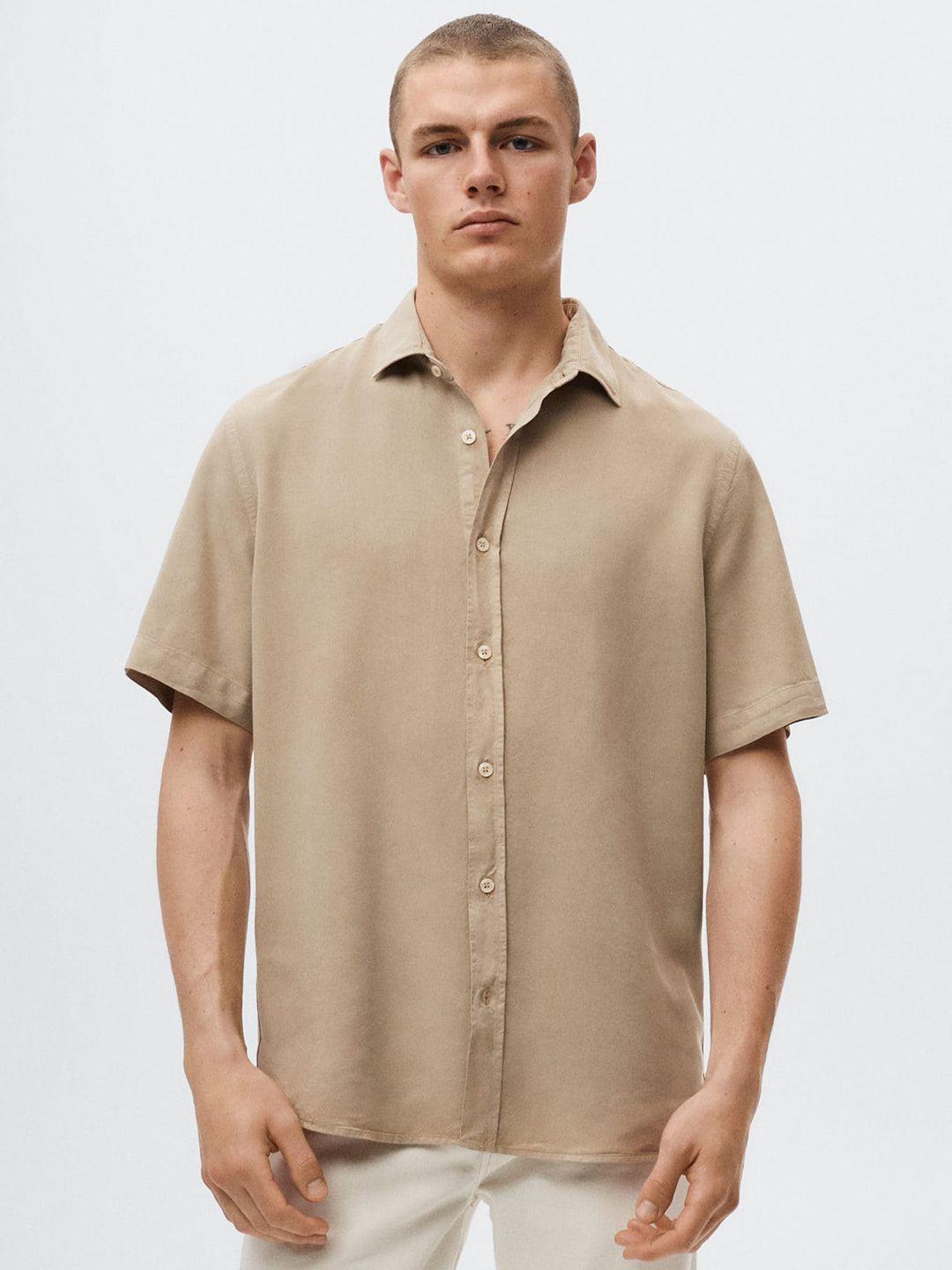 mango man men beige casual sustainable lyocell shirt