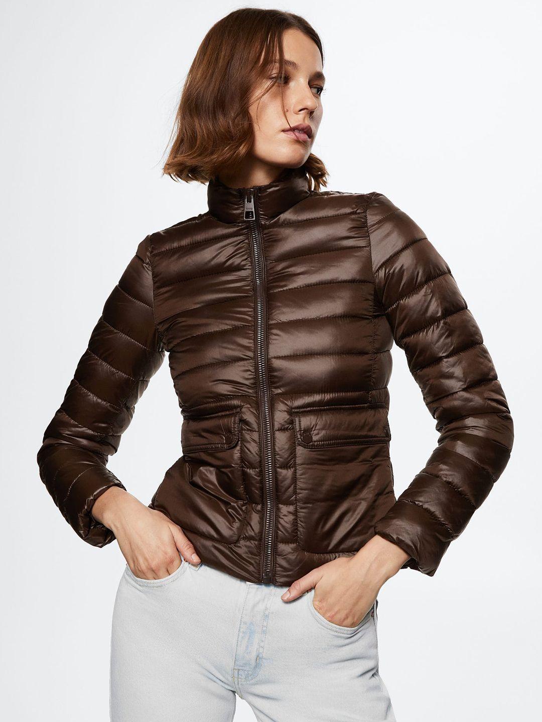 mango women brown quilted jacket