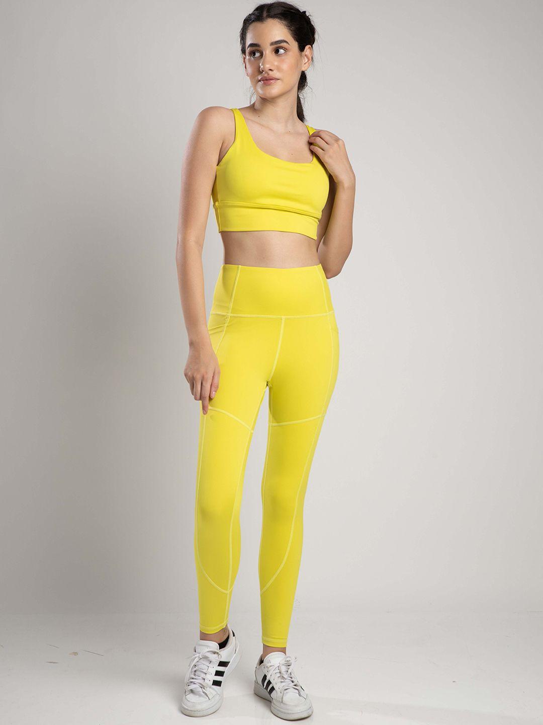 sknz women yellow solid co-ords