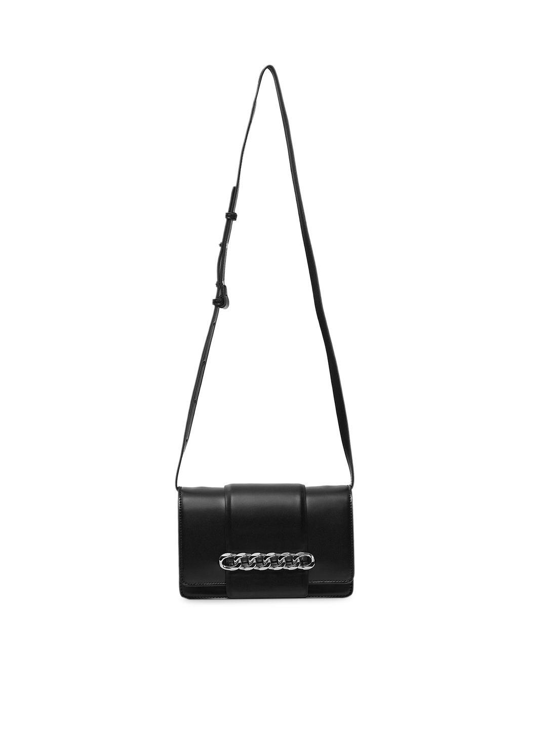 miraggio women black structured sling bag