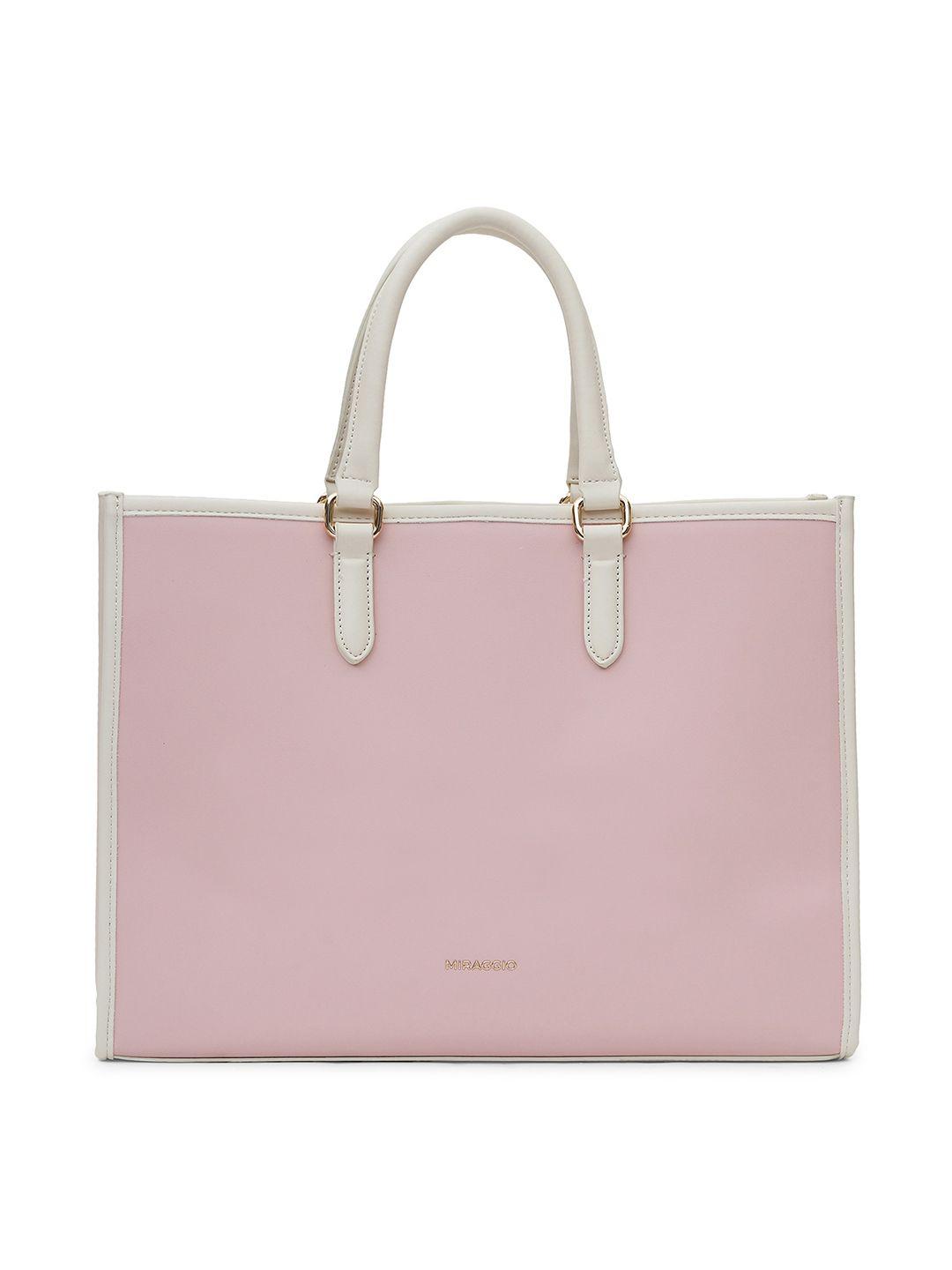 miraggio pink colourblocked pu bucket handheld bag