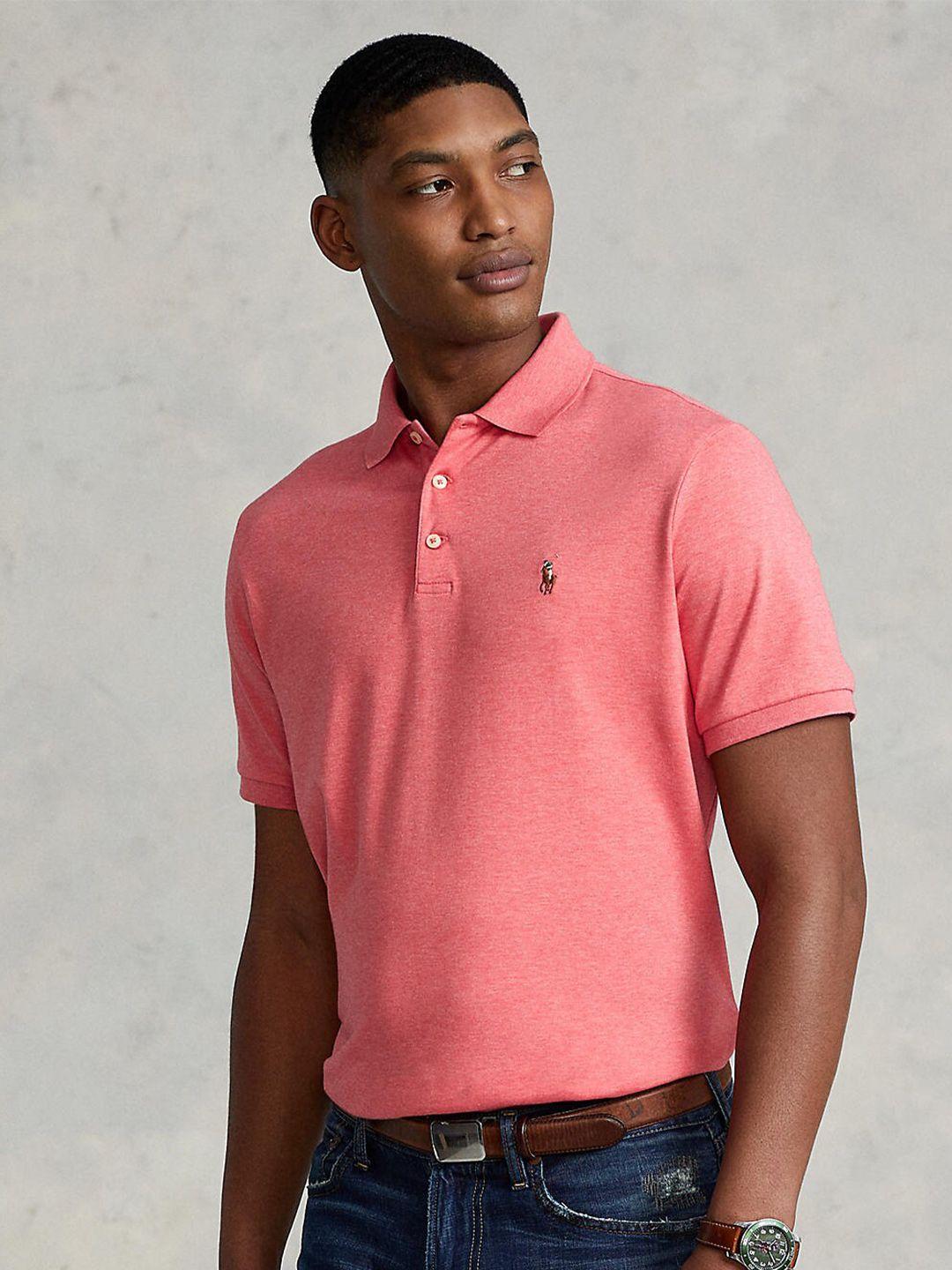 polo ralph lauren men pink solid slim fit pure cotton tshirts