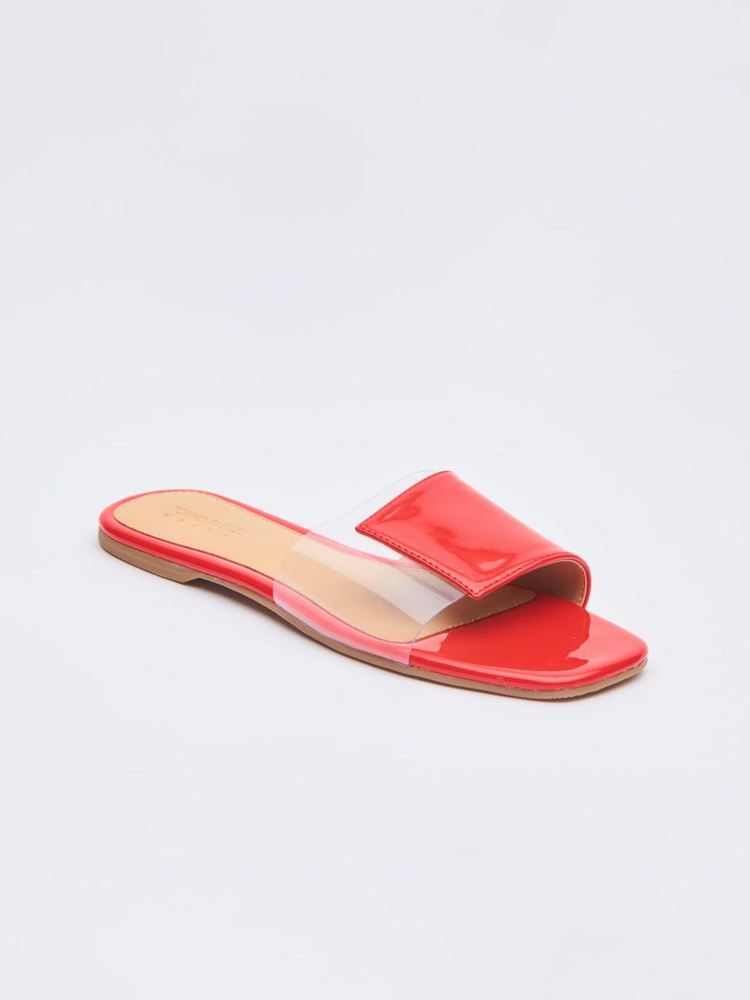 tokyo talkies women red colourblocked open toe flats