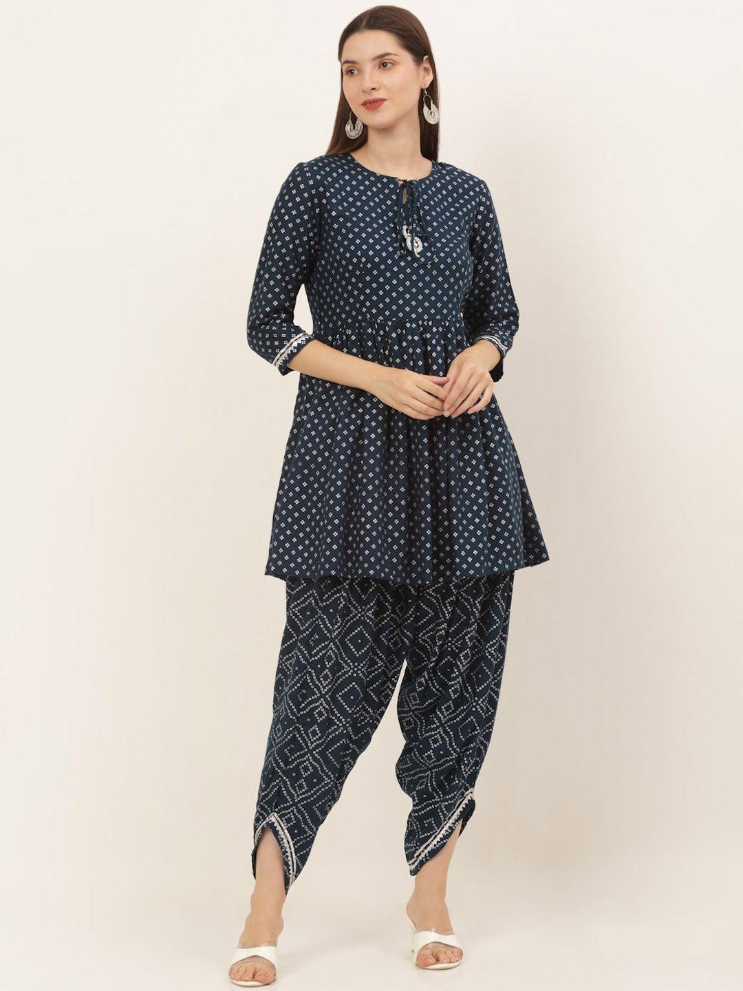 kalini women bandhani printed pleated kurti with dhoti pants