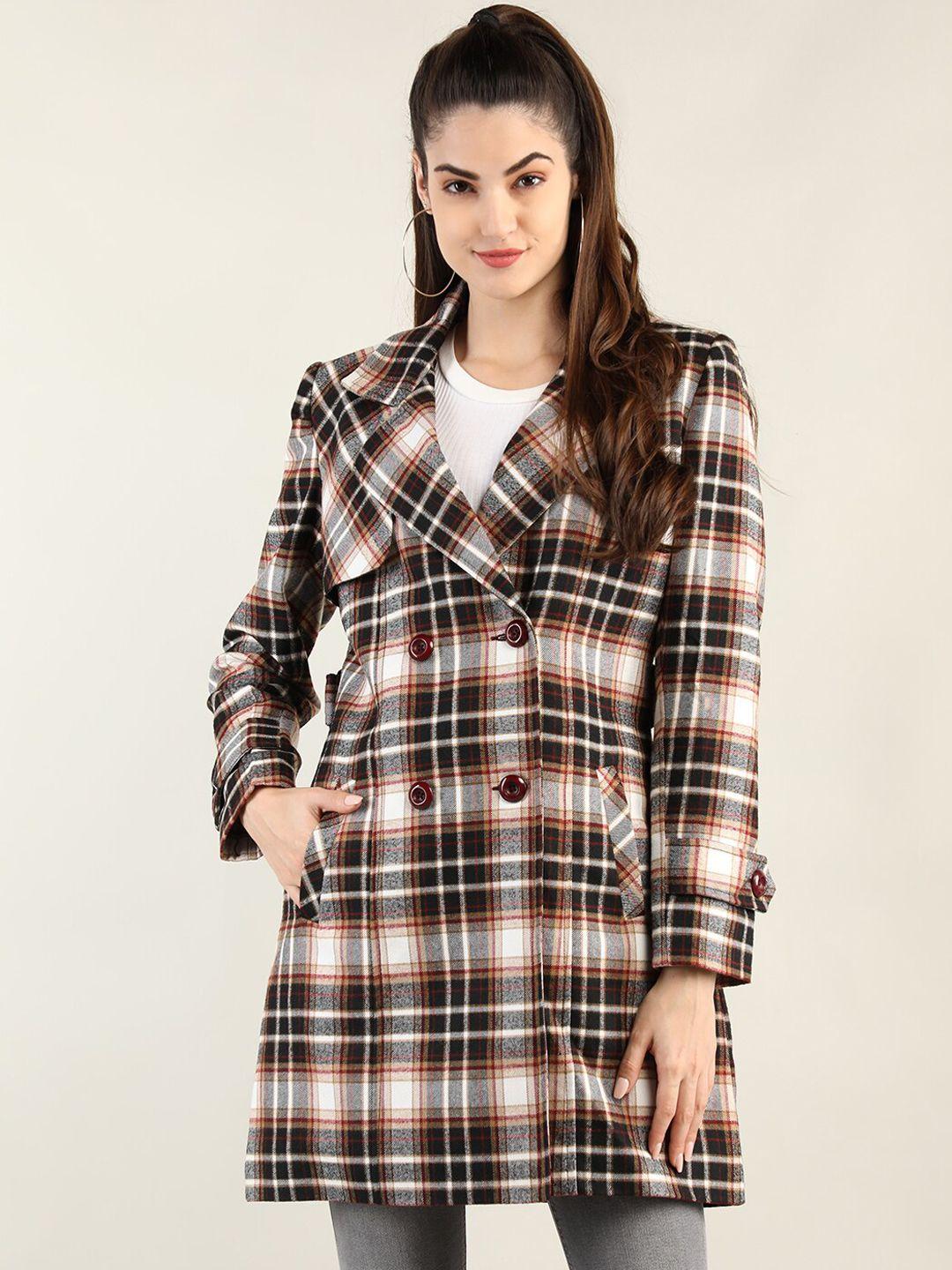 lebork women black checked trench coat