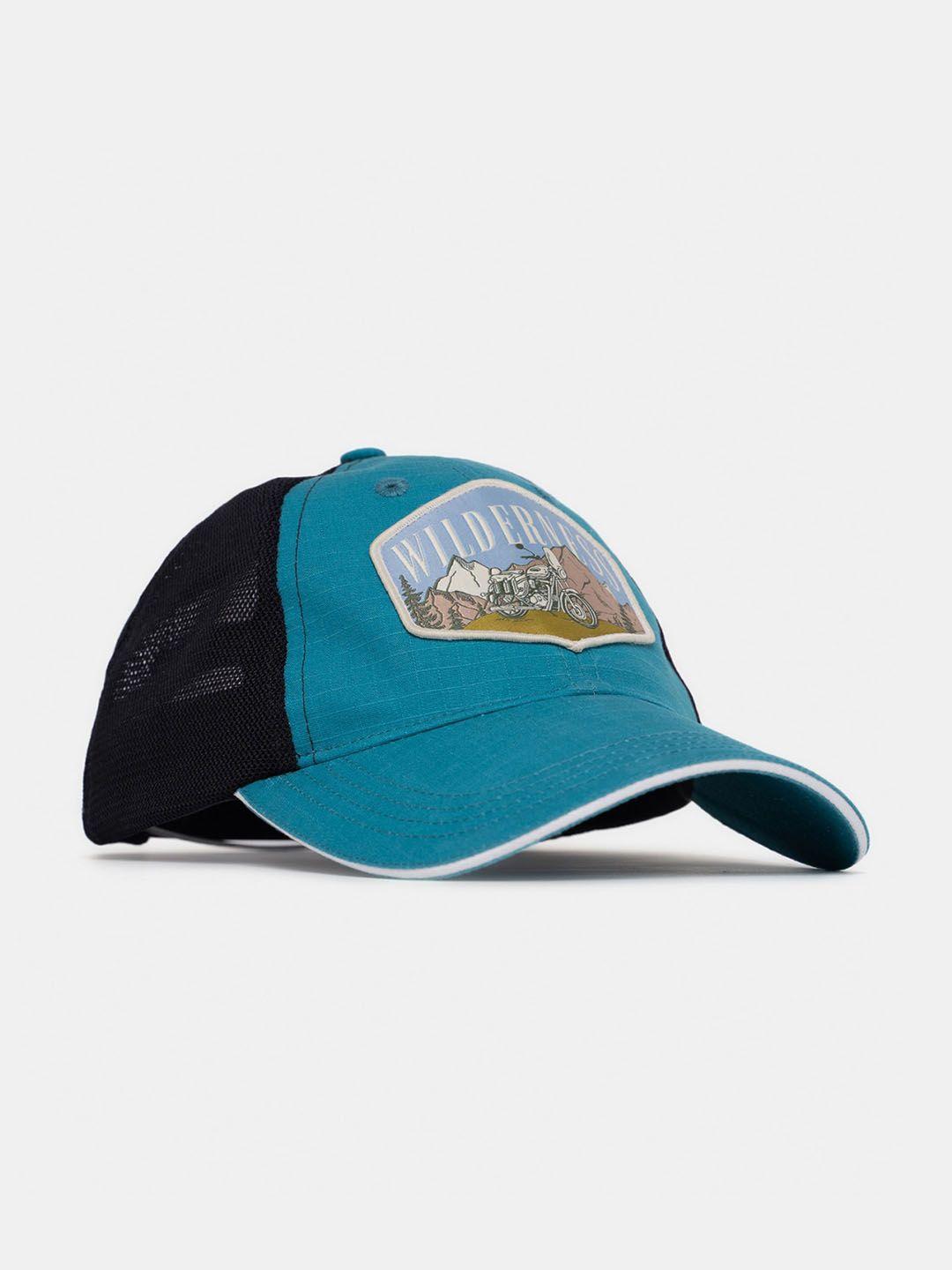 royal enfield men turquoise blue & black printed baseball cap