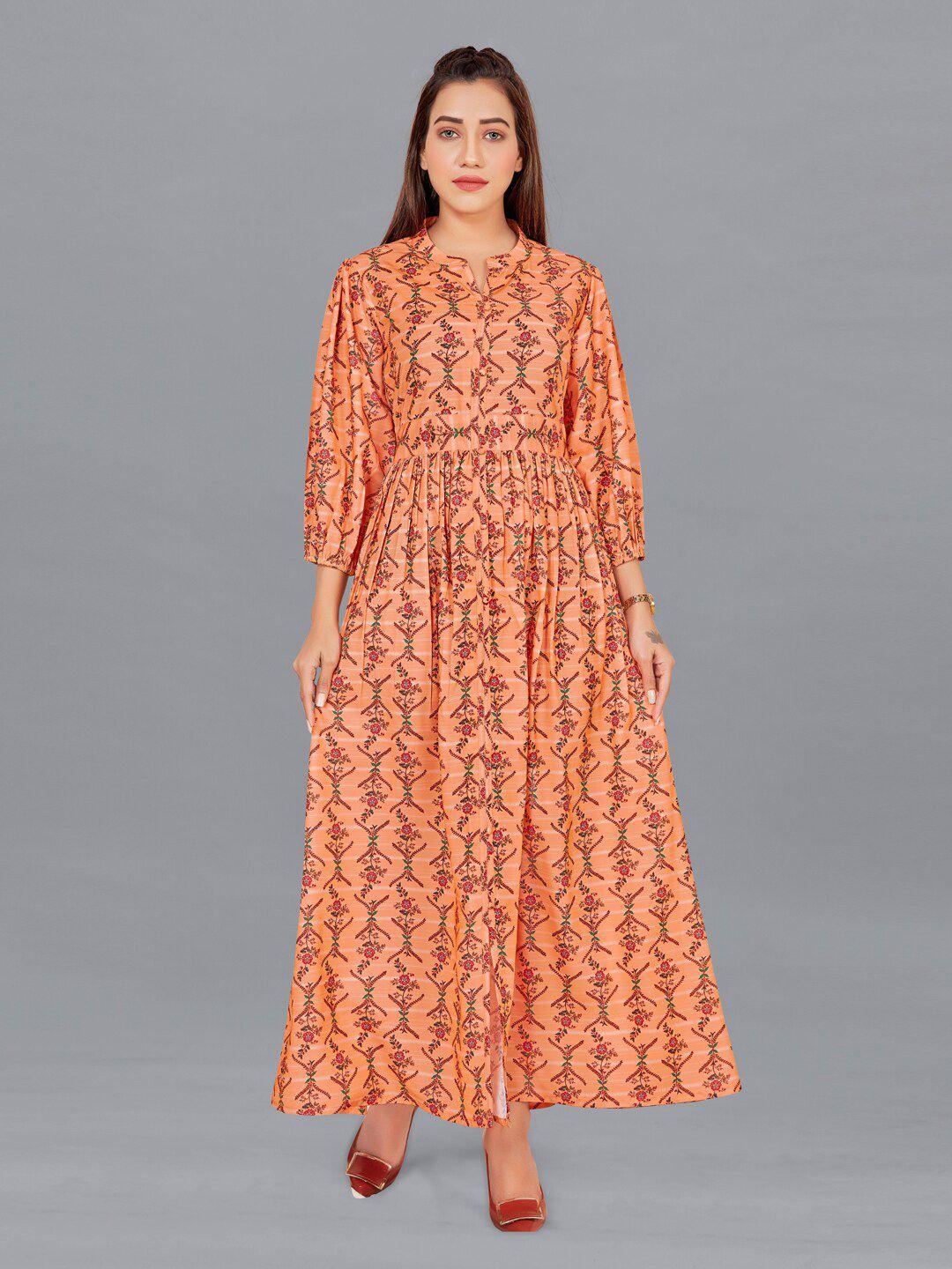 fashion dream women orange floral printed maxi dress