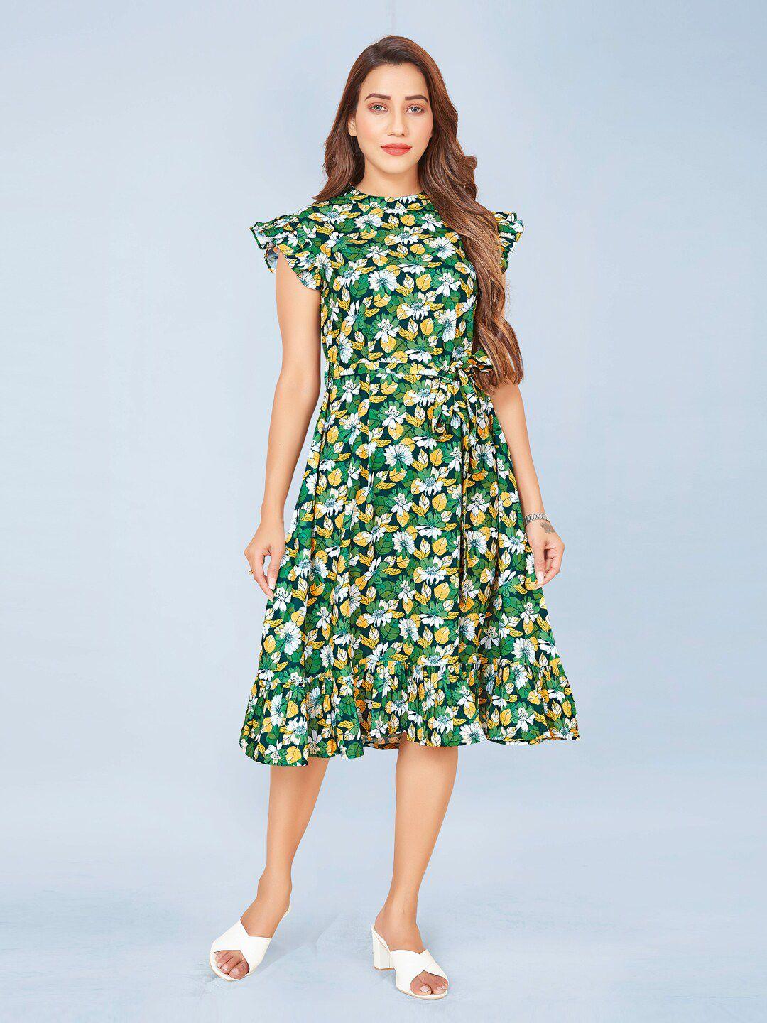 fashion dream women green floral printed midi dress