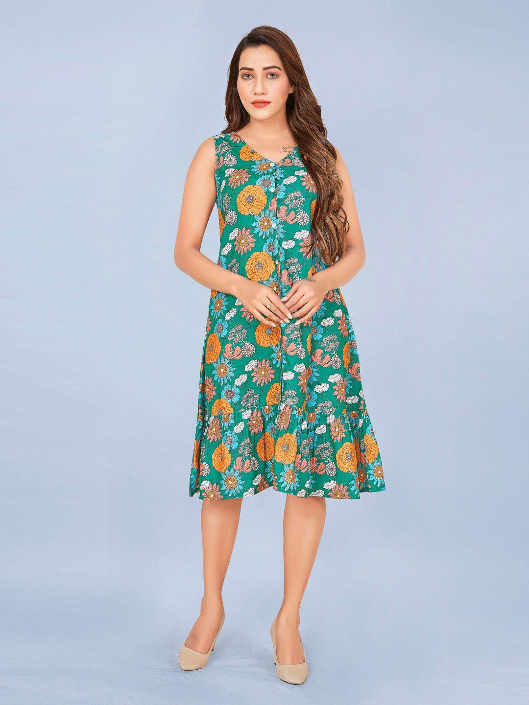 fashion dream women green floral printed dress