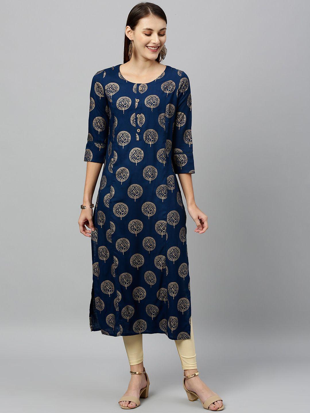 kipek women teal geometric printed kurta