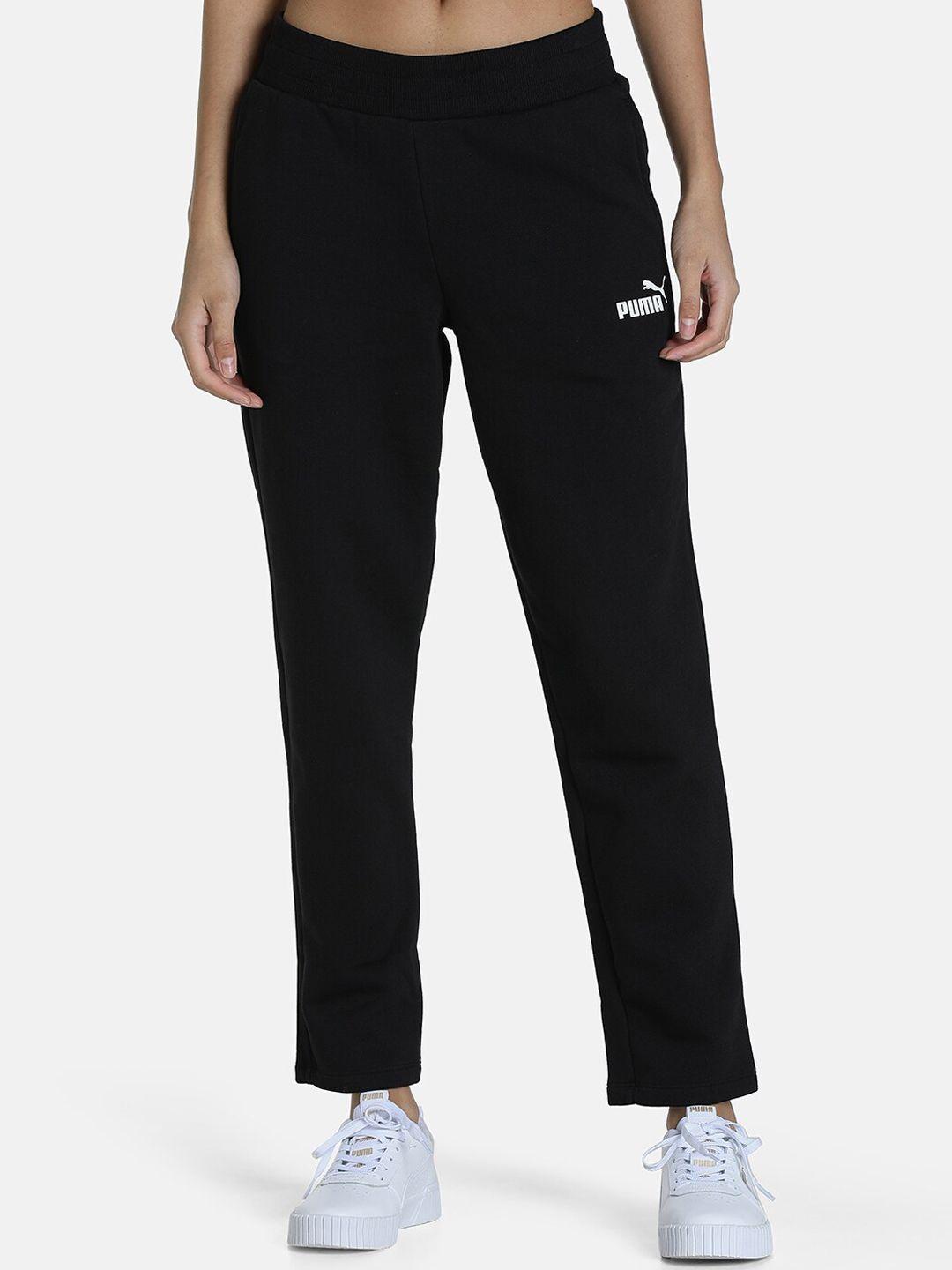 puma women black brand logo printed essentials  regular fit cotton sweat pants track pants